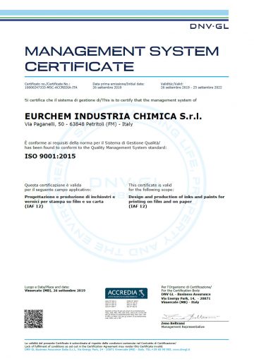 CERTIFICATO - EURCHEM INDUSTRIA CHIMICA S.r.l. - ISO 9001